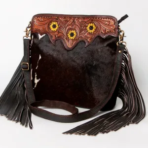 KBA121 - KBA121 -CROSS BODY Hand Tooled Saddle Leather and Upcycled Canvas Ladies Bag 13x14.5 KBA121