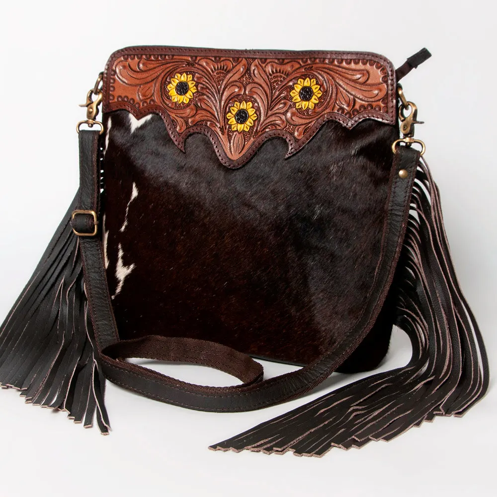 KBA121 - KBA121 -CROSS BODY Hand Tooled Saddle Leather and Upcycled Canvas Ladies Bag 13x14.5 KBA121
