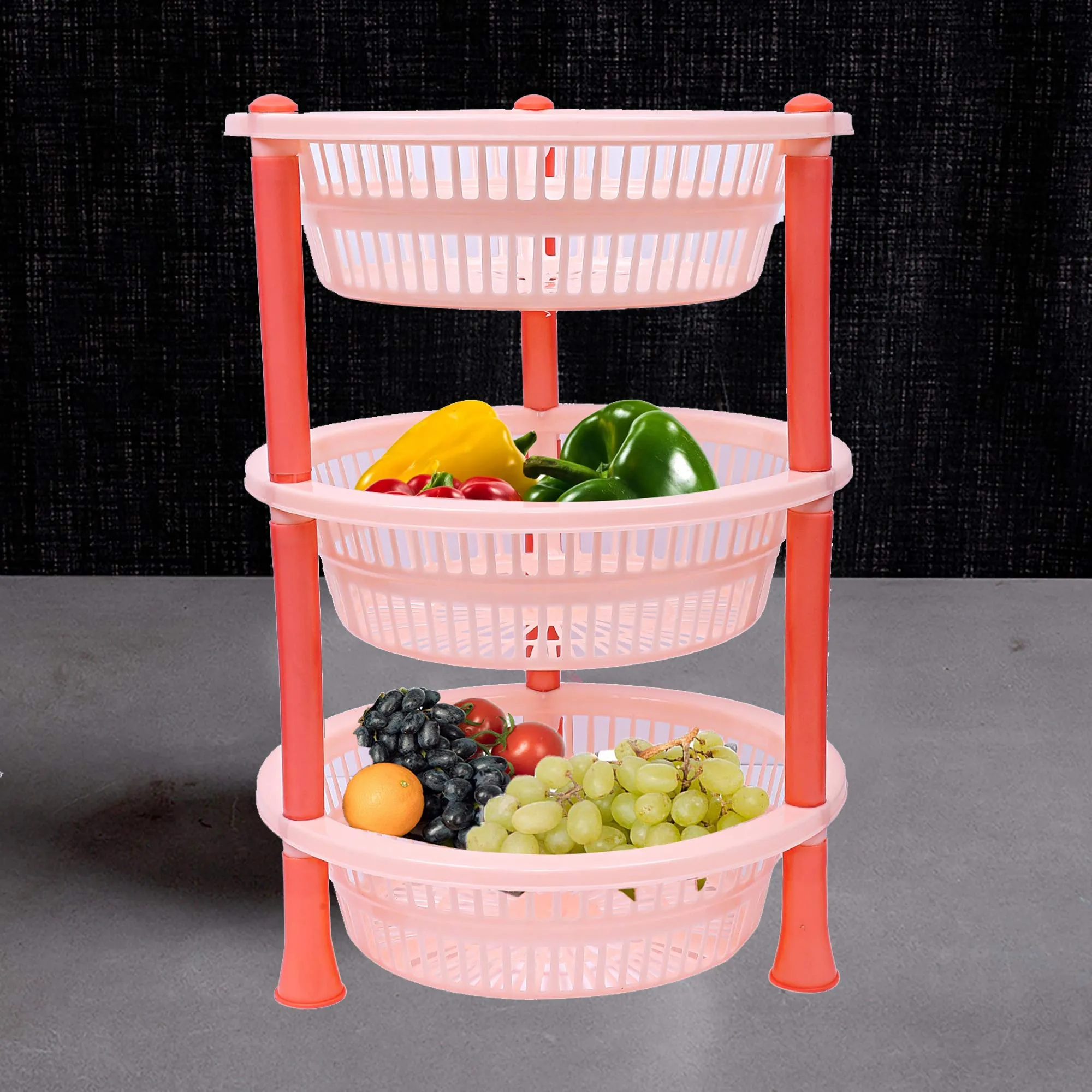 Kuber industries Plastic 3 Layer Multi-Purpose Kitchen Storage Basket Rack (Beige)-CTKTC13195