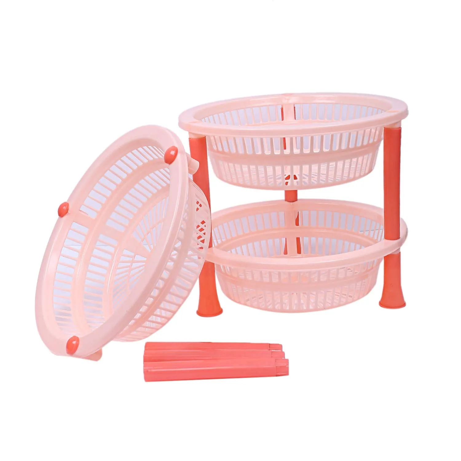 Kuber industries Plastic 3 Layer Multi-Purpose Kitchen Storage Basket Rack (Beige)-CTKTC13195