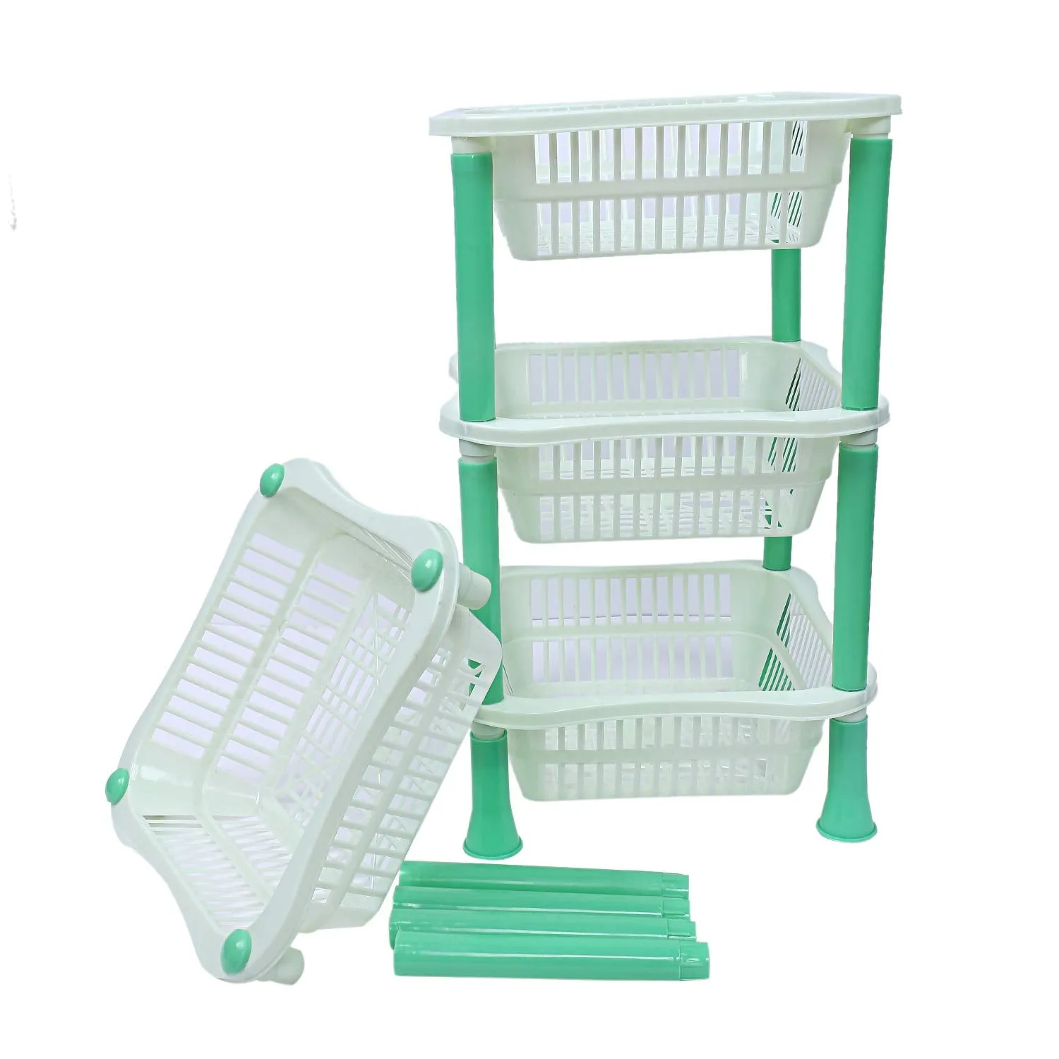 Kuber industries Plastic 4 Layer Multi-Purpose Kitchen Storage Basket Rack (Green)-CTKTC13263