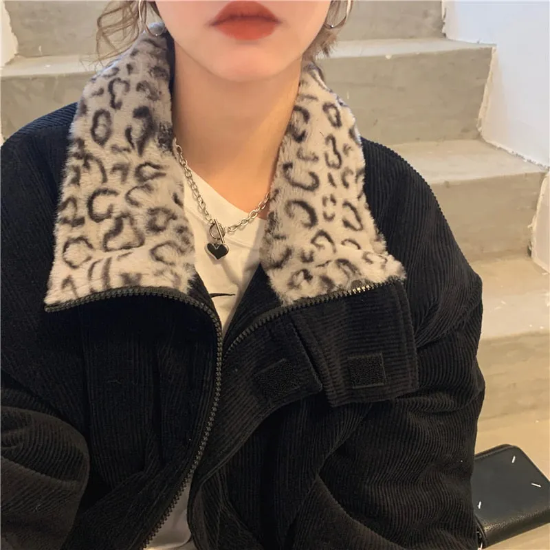 Leopard Collar Stylish Corduroy Jacket