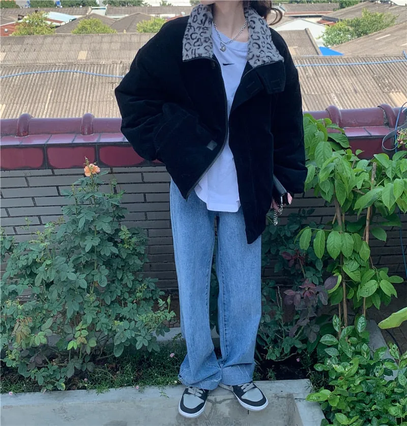 Leopard Collar Stylish Corduroy Jacket