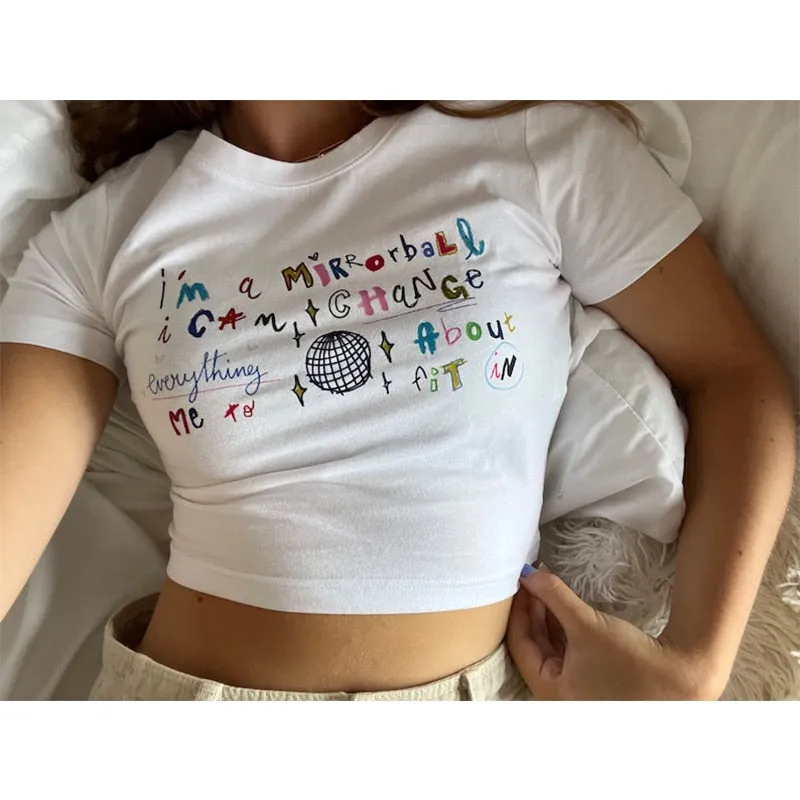 Letter Graphic Stylish Print Crop Top