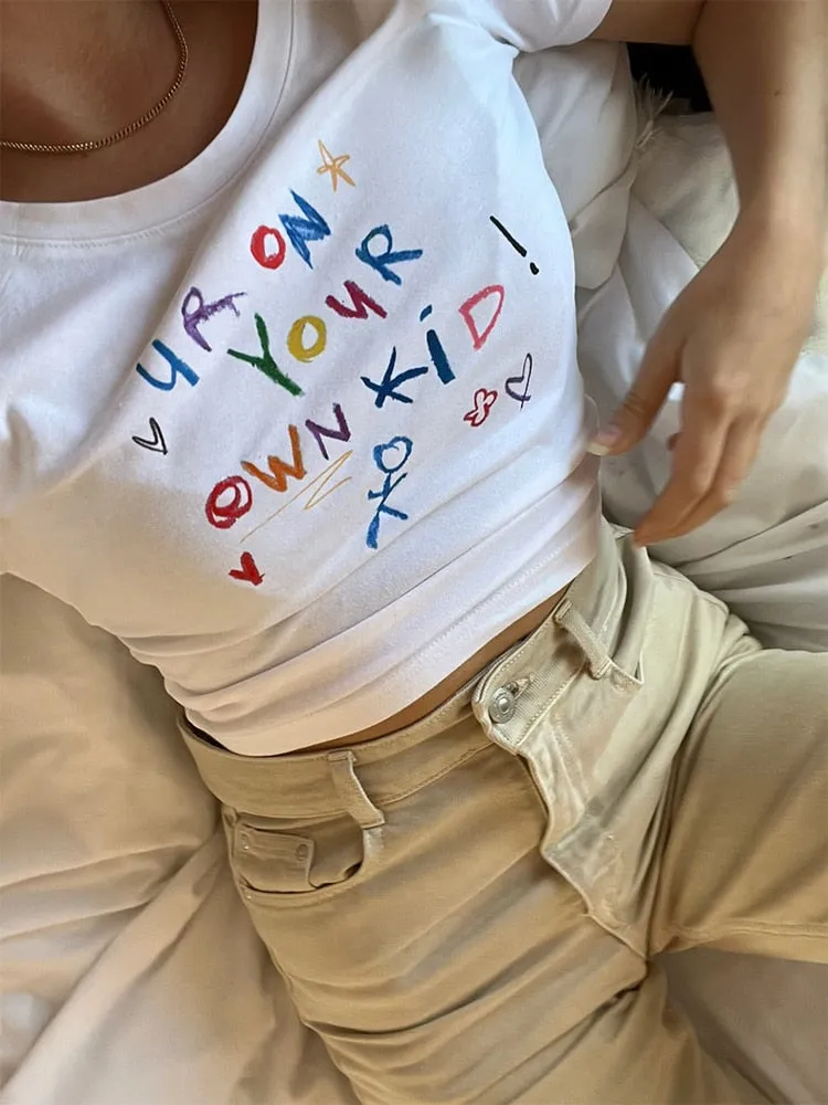 Letter Graphic Stylish Print Crop Top