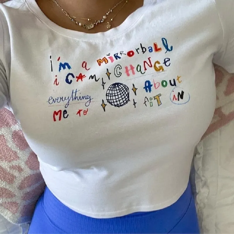 Letter Graphic Stylish Print Crop Top