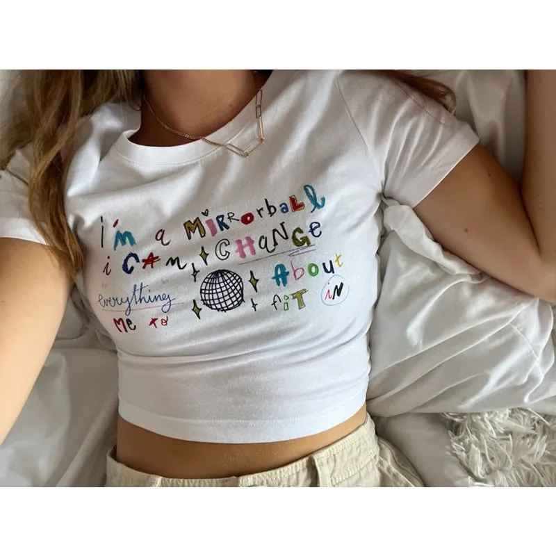 Letter Graphic Stylish Print Crop Top