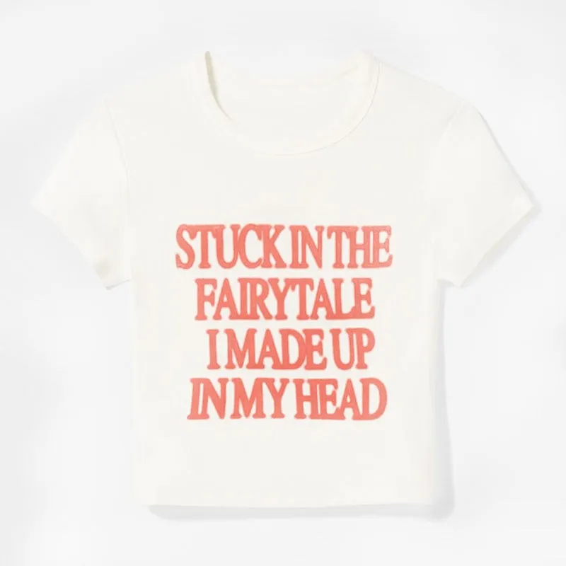 Letter Red Stylish Printed White Tee