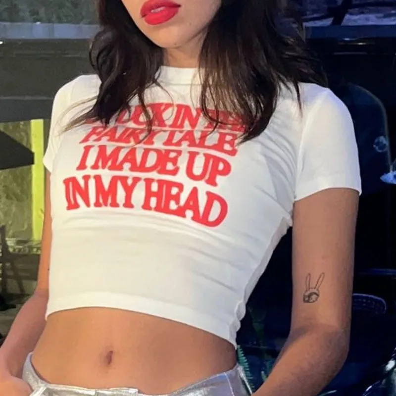 Letter Red Stylish Printed White Tee
