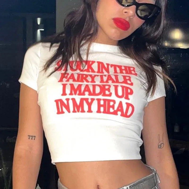 Letter Red Stylish Printed White Tee