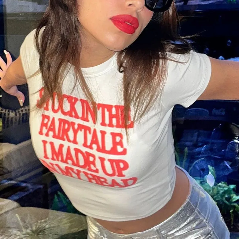 Letter Red Stylish Printed White Tee
