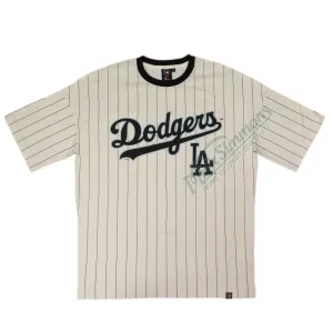 Los Angeles Dodgers Vintage T-shirt STRIPED RINGER MLB Baseball by Majestic - White