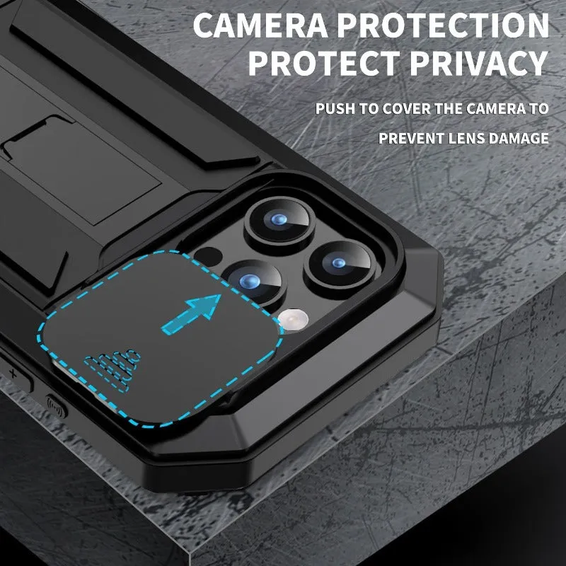 Military Heavy Duty Armor Silicone Phone Case Built in Screen With Metal Kickstand For IPhone