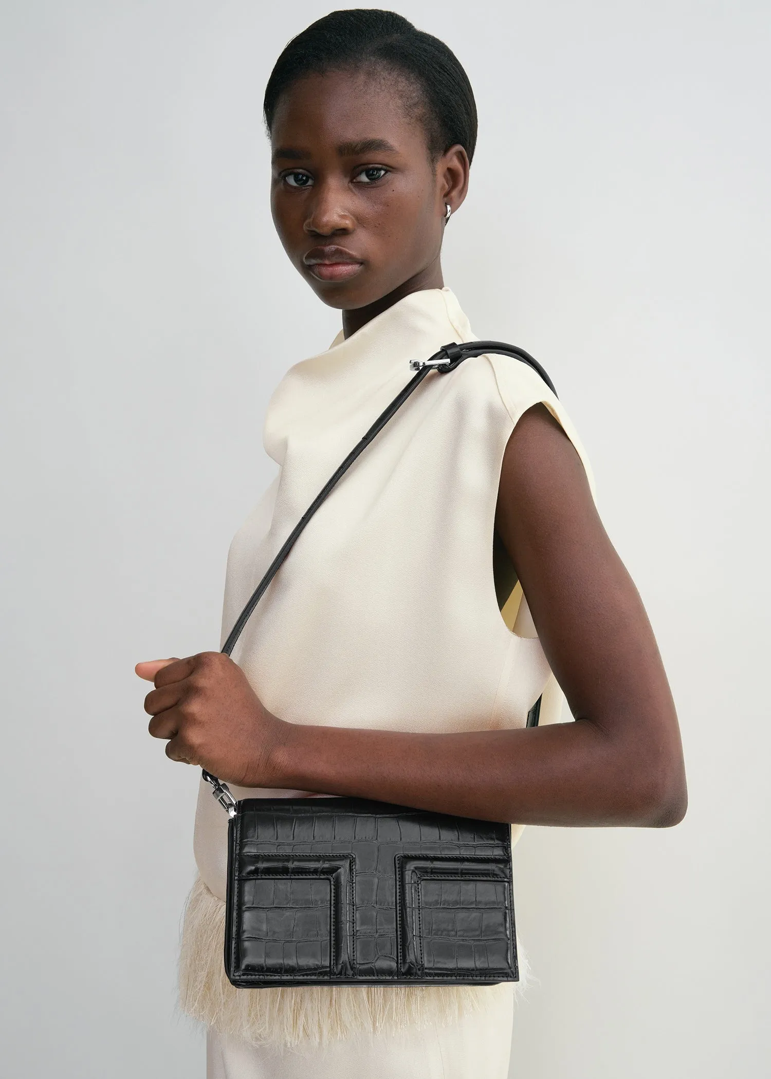 Mini T-Flap croco-embossed bag dark brown