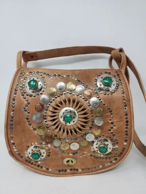 MORROCAN LEATHER STUDDED COIN SADDLE BAG