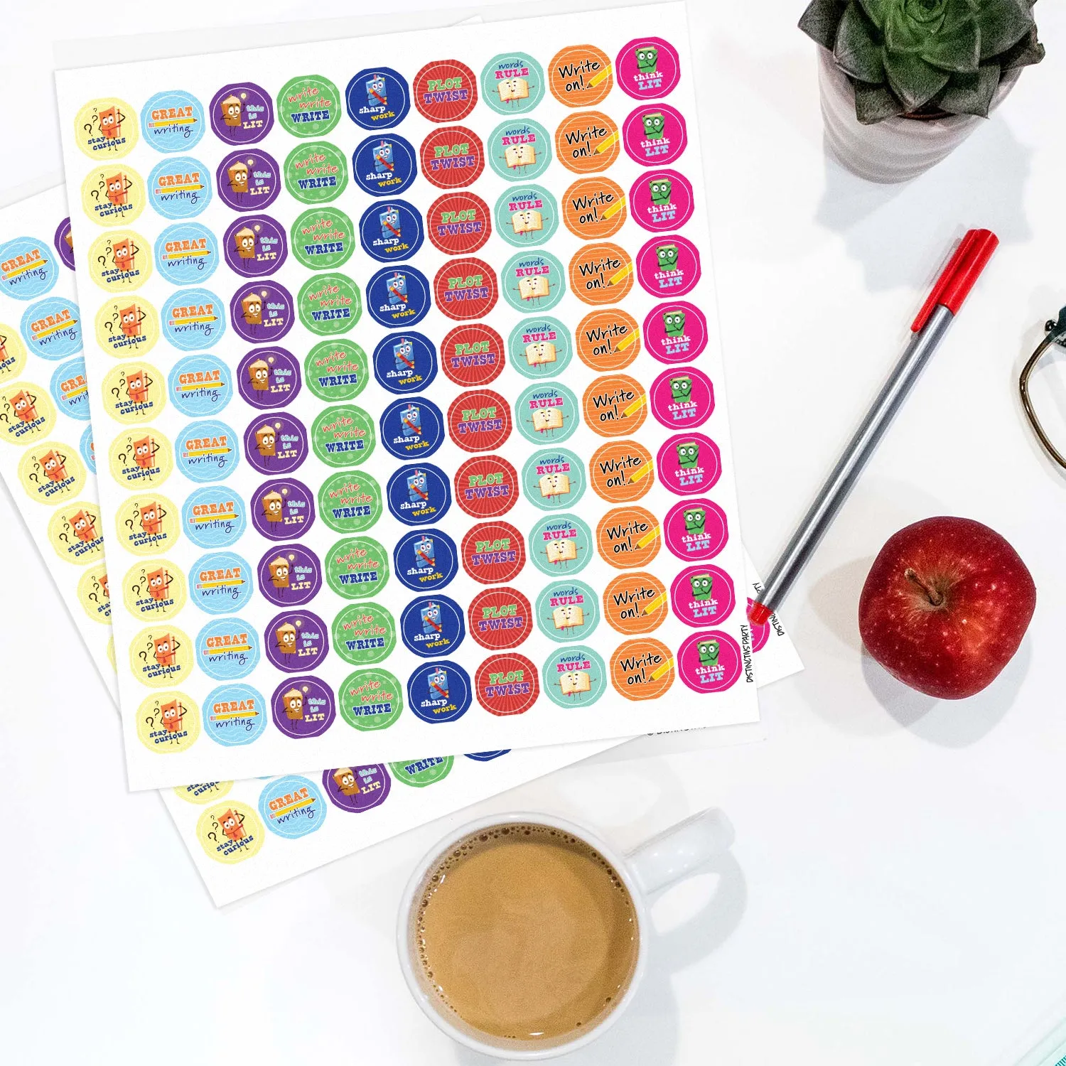 Motivational Teacher Reward Stickers for Students: Writing and Literature (1,080 Stickers)
