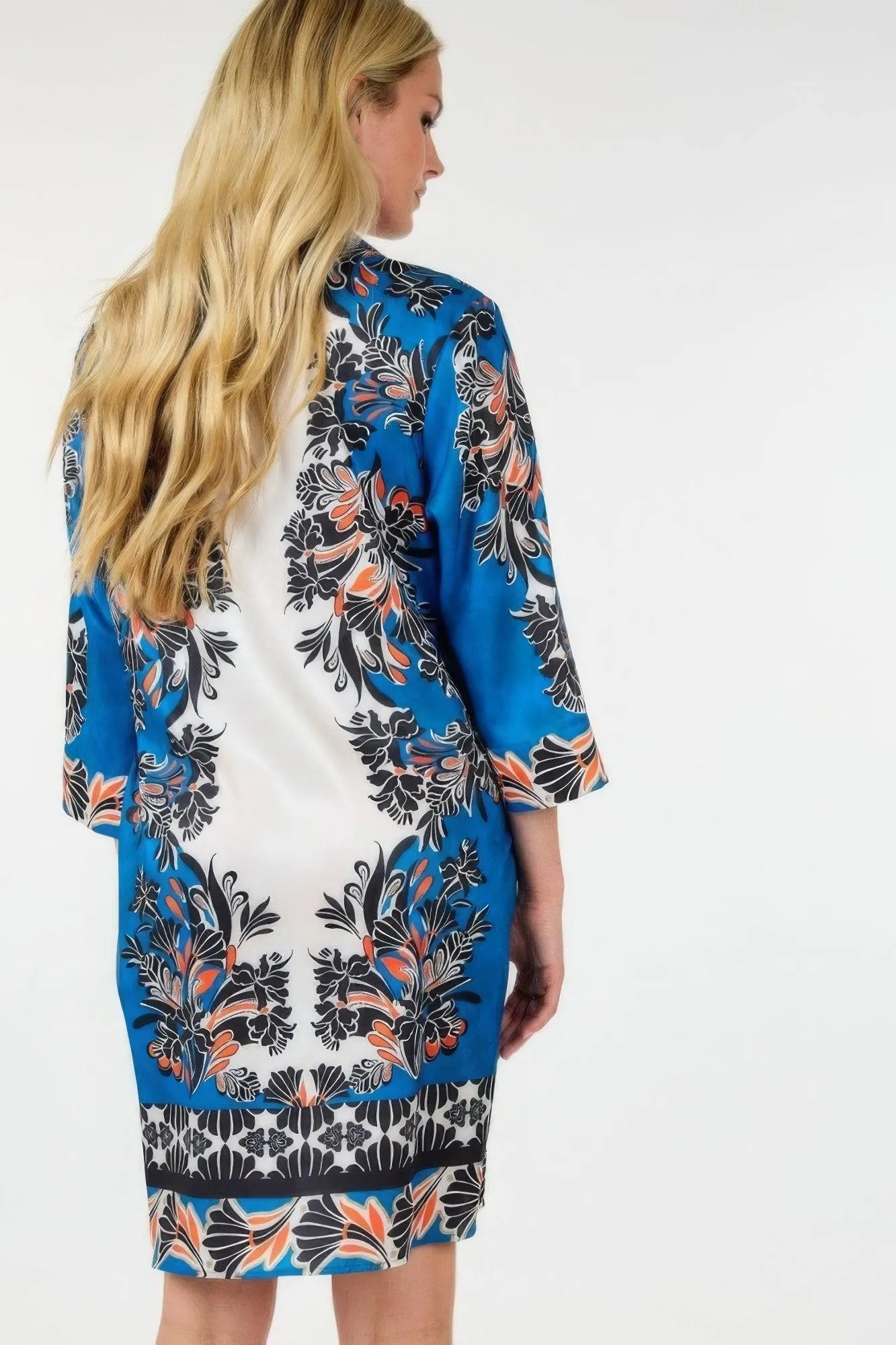 Multi Colored Collar Neck 3/4 Sleeve Women's  Dress