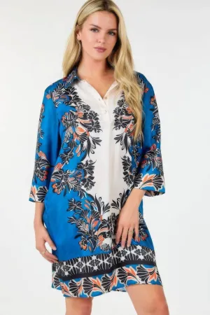 Multi Colored Collar Neck 3/4 Sleeve Women's  Dress
