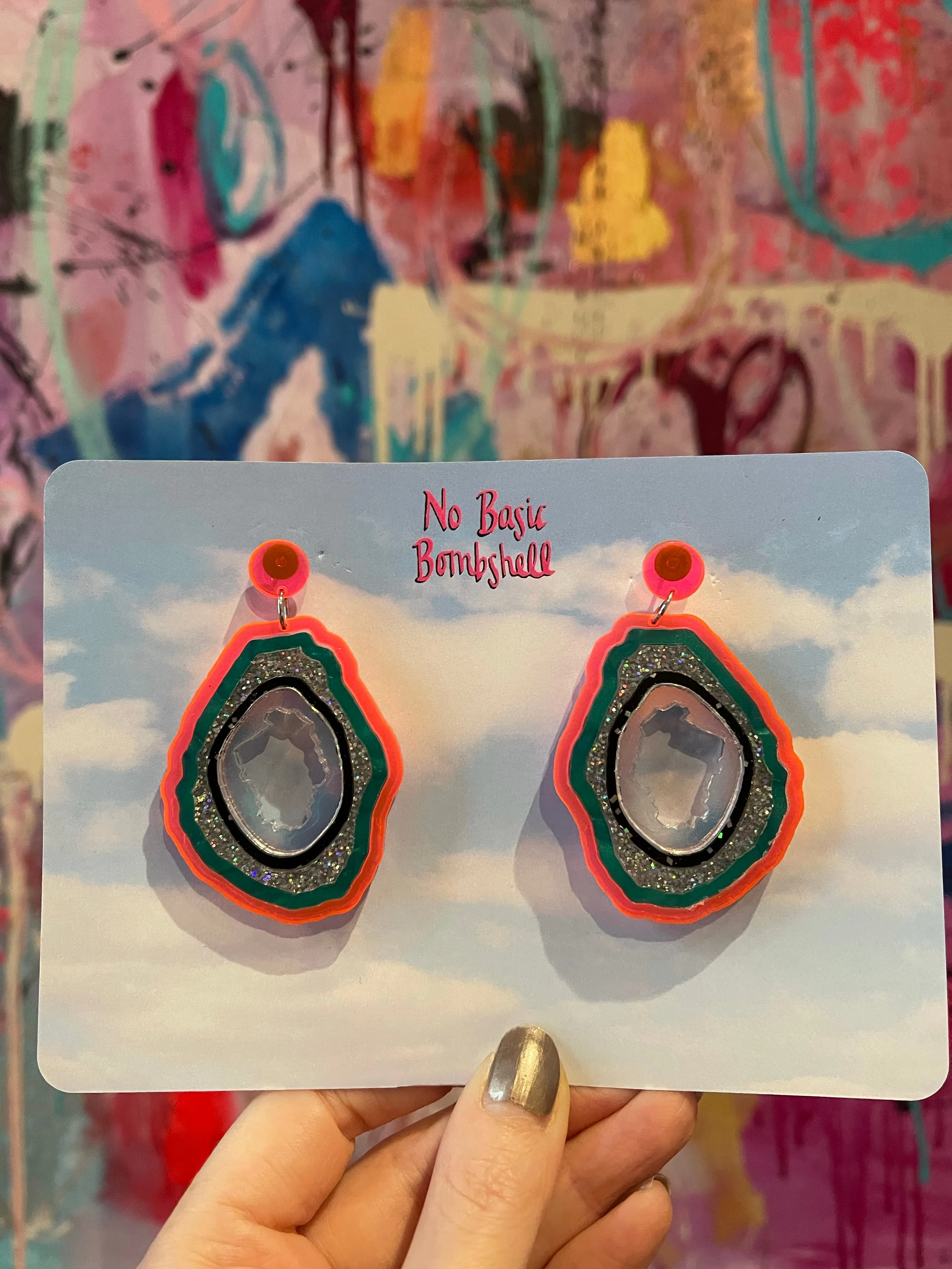 Multi Colored Geodes Earrings by No Basic Bombshell