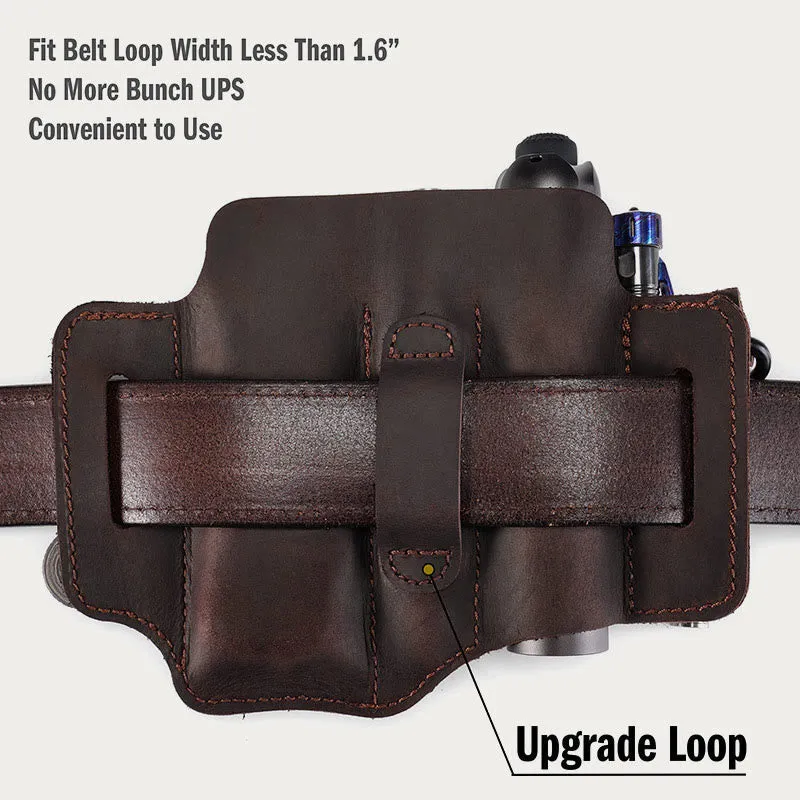 Multitool Men's Leather Sheath with Keychain Outdoor Camping EDC Belt