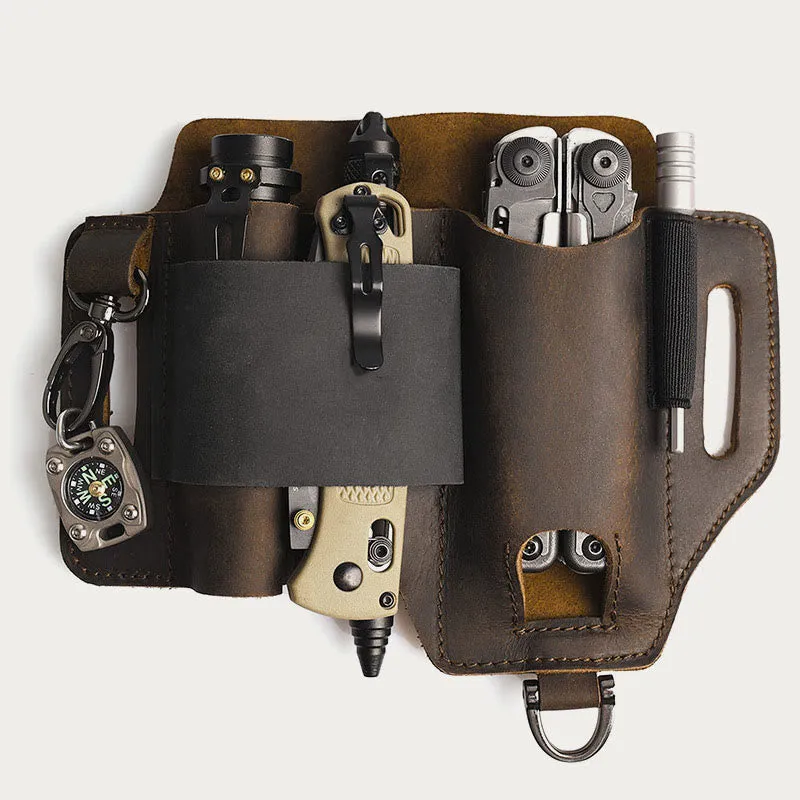 Multitool Men's Leather Sheath with Keychain Outdoor Camping EDC Belt