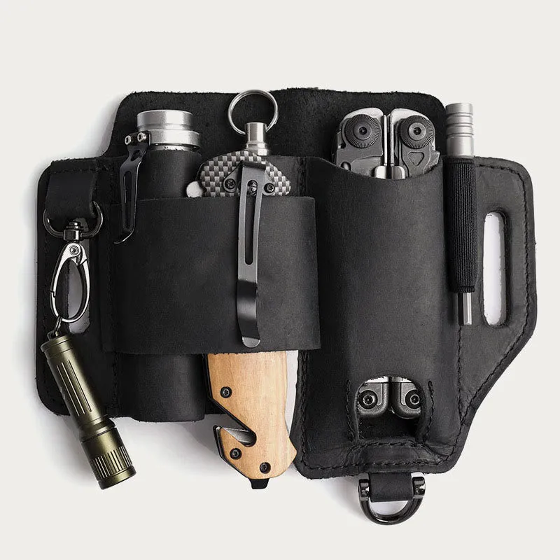 Multitool Men's Leather Sheath with Keychain Outdoor Camping EDC Belt