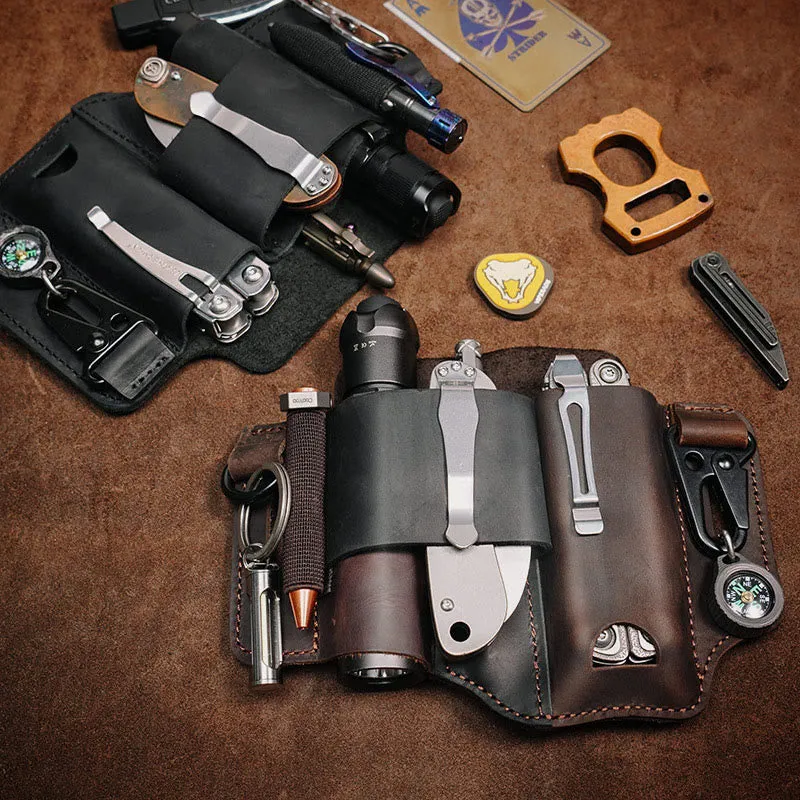 Multitool Men's Leather Sheath with Keychain Outdoor Camping EDC Belt