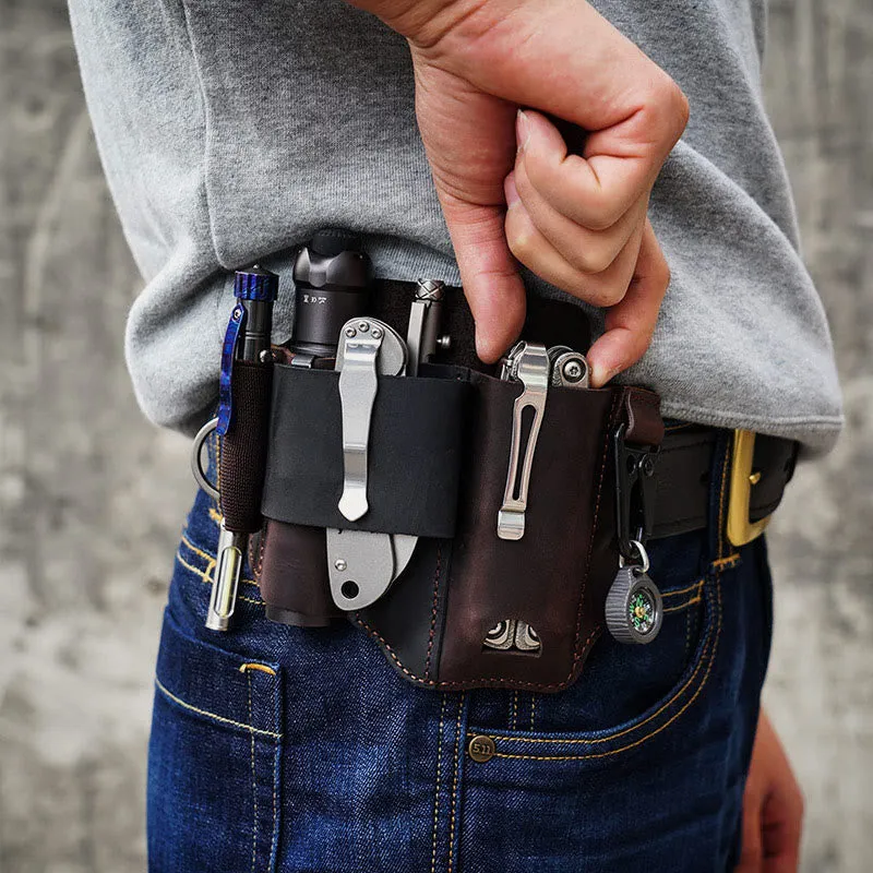 Multitool Men's Leather Sheath with Keychain Outdoor Camping EDC Belt