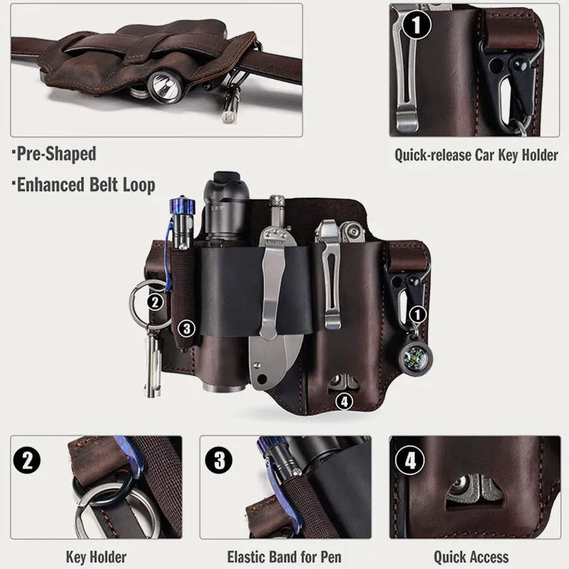 Multitool Men's Leather Sheath with Keychain Outdoor Camping EDC Belt