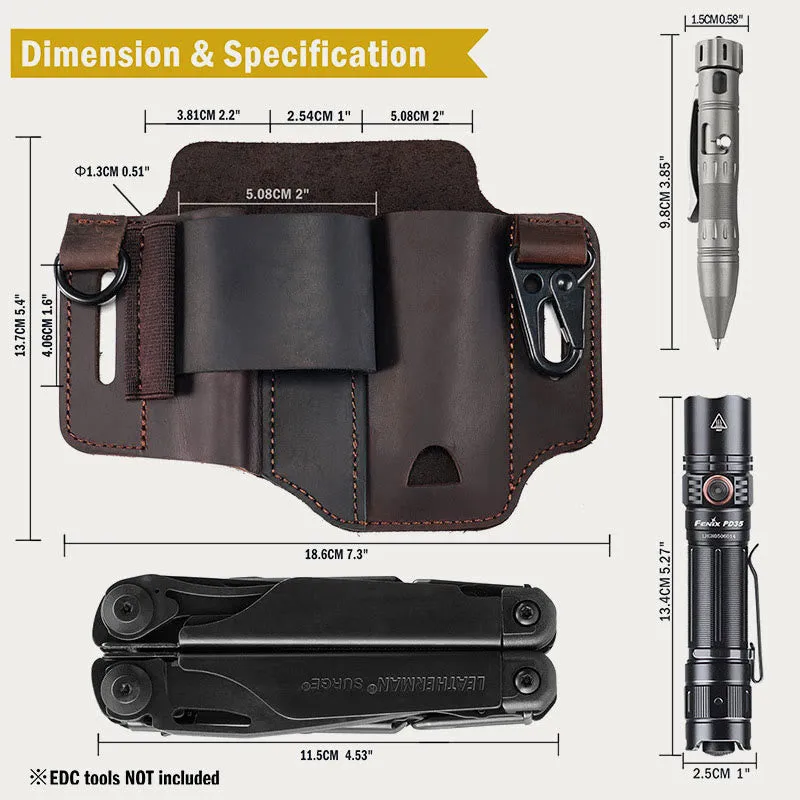 Multitool Men's Leather Sheath with Keychain Outdoor Camping EDC Belt