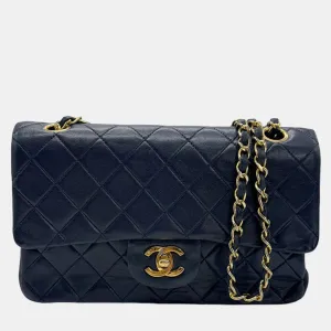 Navy Leather Classic Medium Double Flap Bag