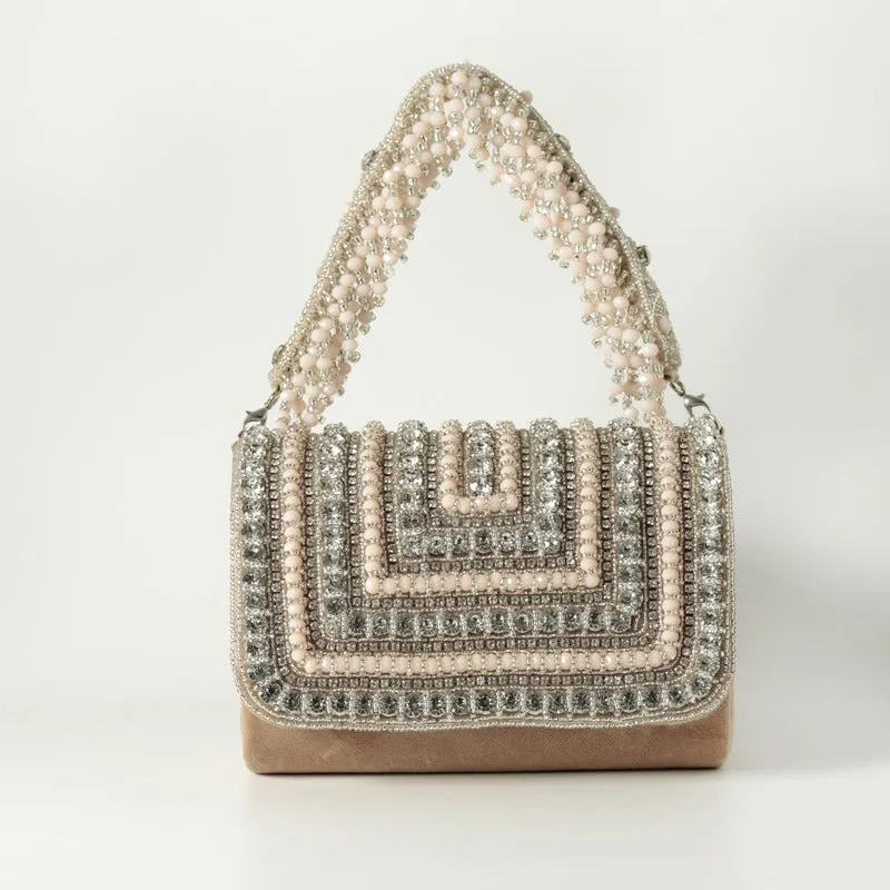 Nysa Gold Embellished Flap over Clutch Bag