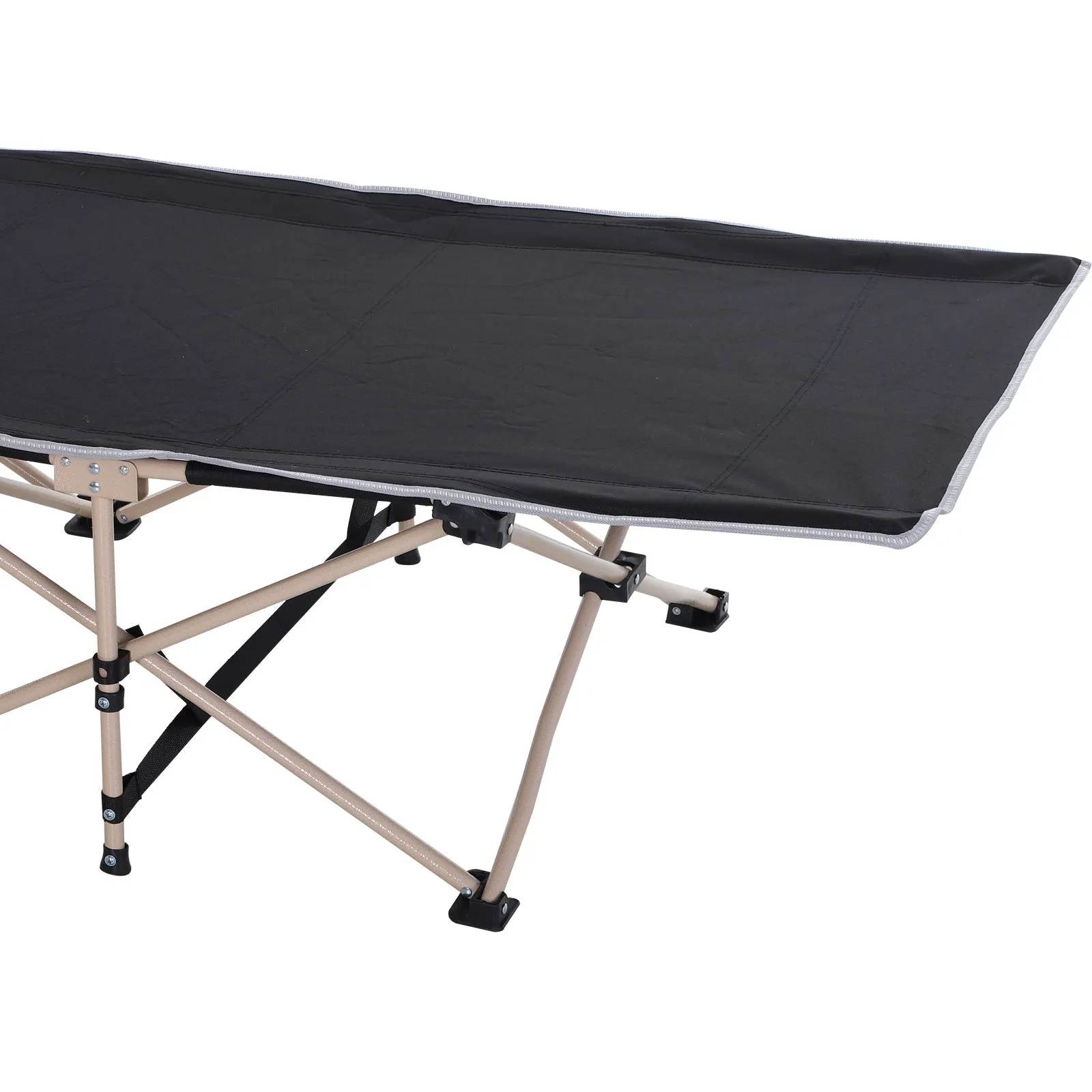 Outsunny Single Person Camping Bed Folding Cot Outdoor Patio Portable Military Sleeping Bed Travel Guest Leisure Fishing With Side Pocket And Carry Bag - Black