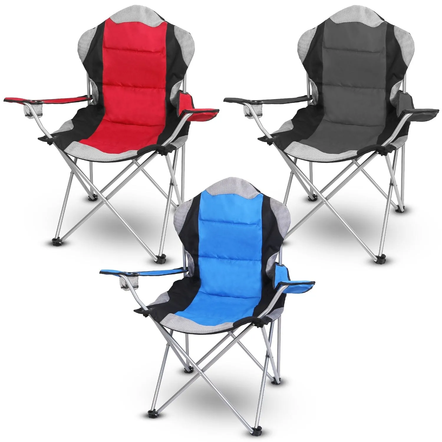 Padded Seat Arm Back Foldable Camping Chair Heavy Duty Steel Lawn