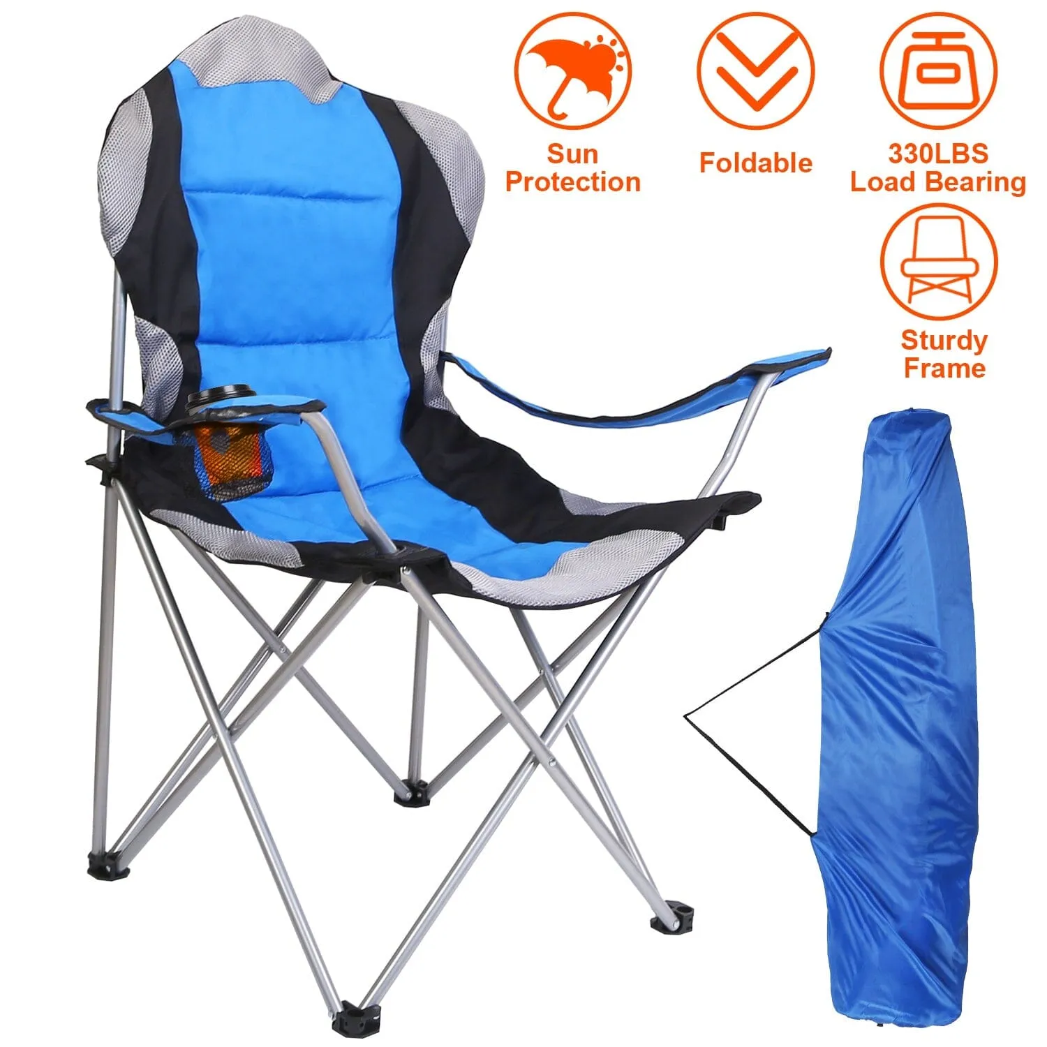 Padded Seat Arm Back Foldable Camping Chair Heavy Duty Steel Lawn