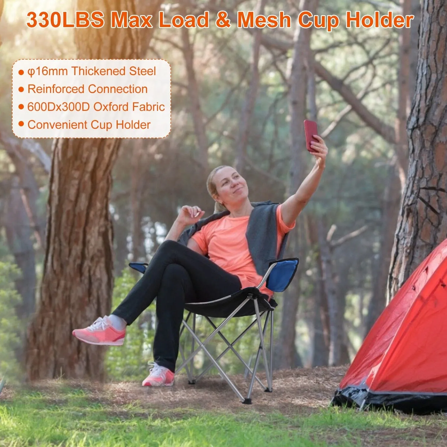 Padded Seat Arm Back Foldable Camping Chair Heavy Duty Steel Lawn