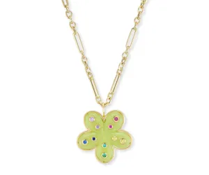 Petal Flower Pendant with Brazilian Opal and Multi-Colored Sapphires