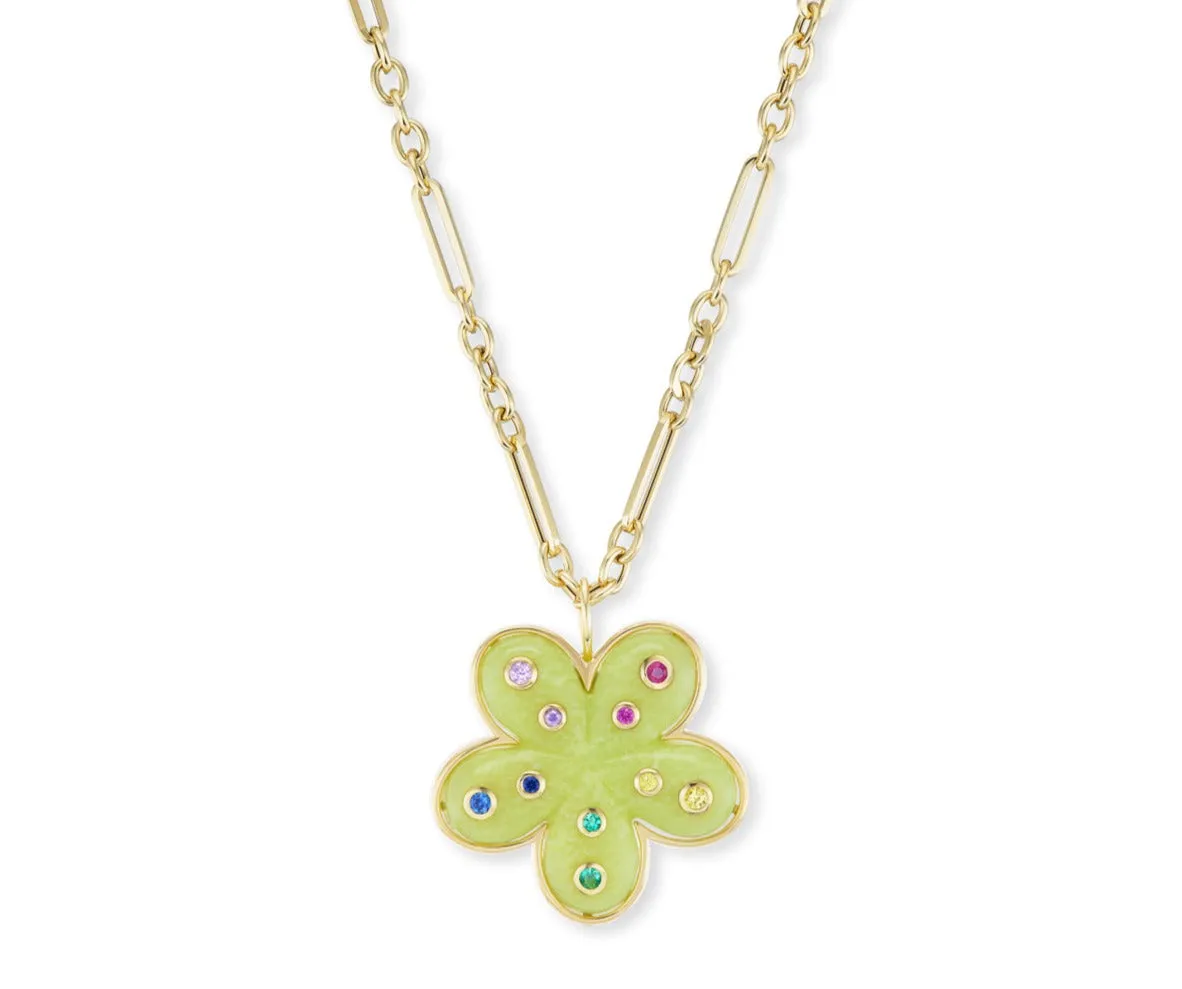 Petal Flower Pendant with Brazilian Opal and Multi-Colored Sapphires