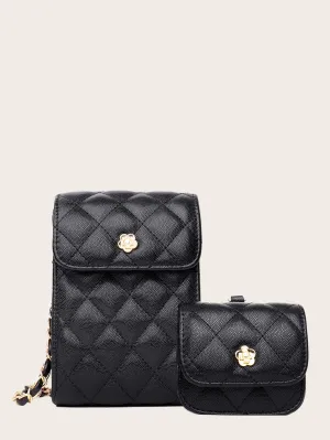 Quilted Flap Phone Bag With Purse