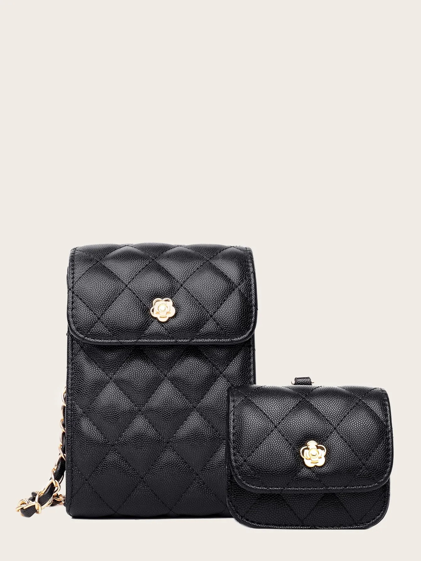 Quilted Flap Phone Bag With Purse