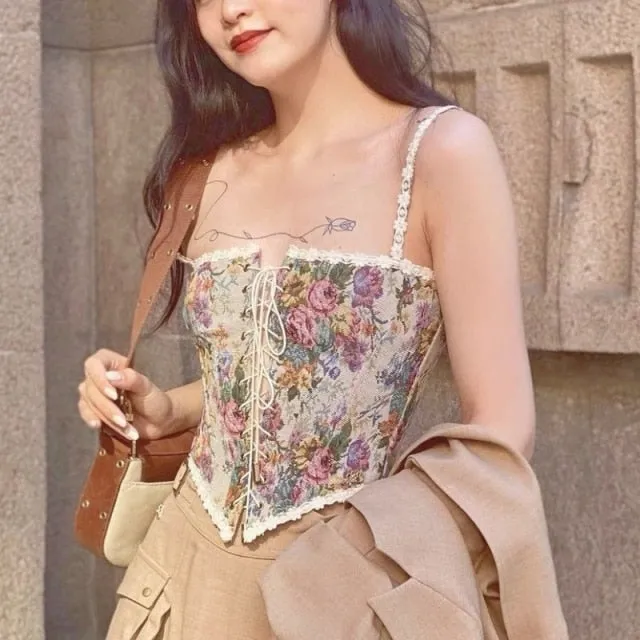 Renaissance Floral Stylish Croset Top