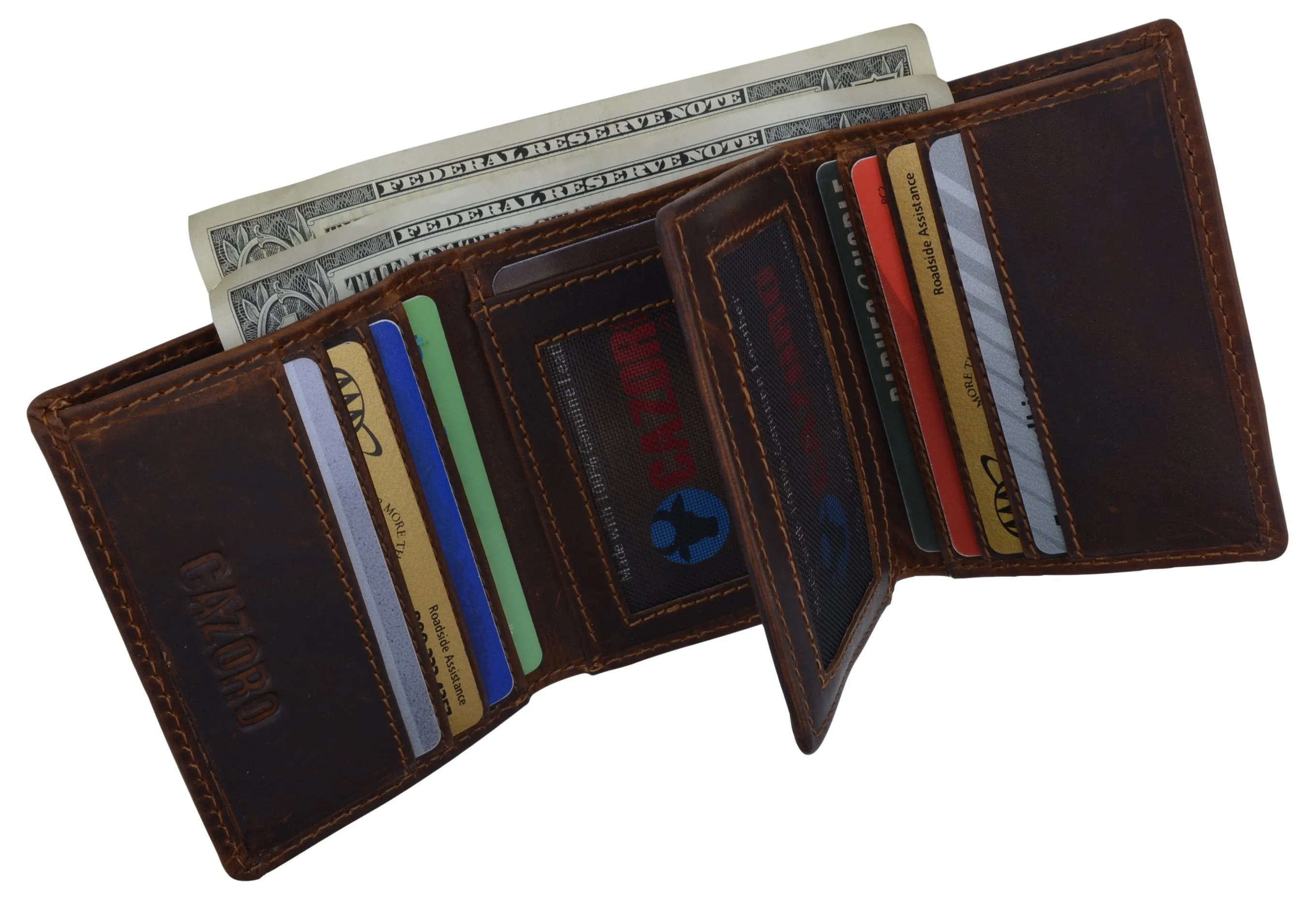 RFID Blocking Cazoro Mens Premium Vintage Leather Trifold Credit Card ID Wallet