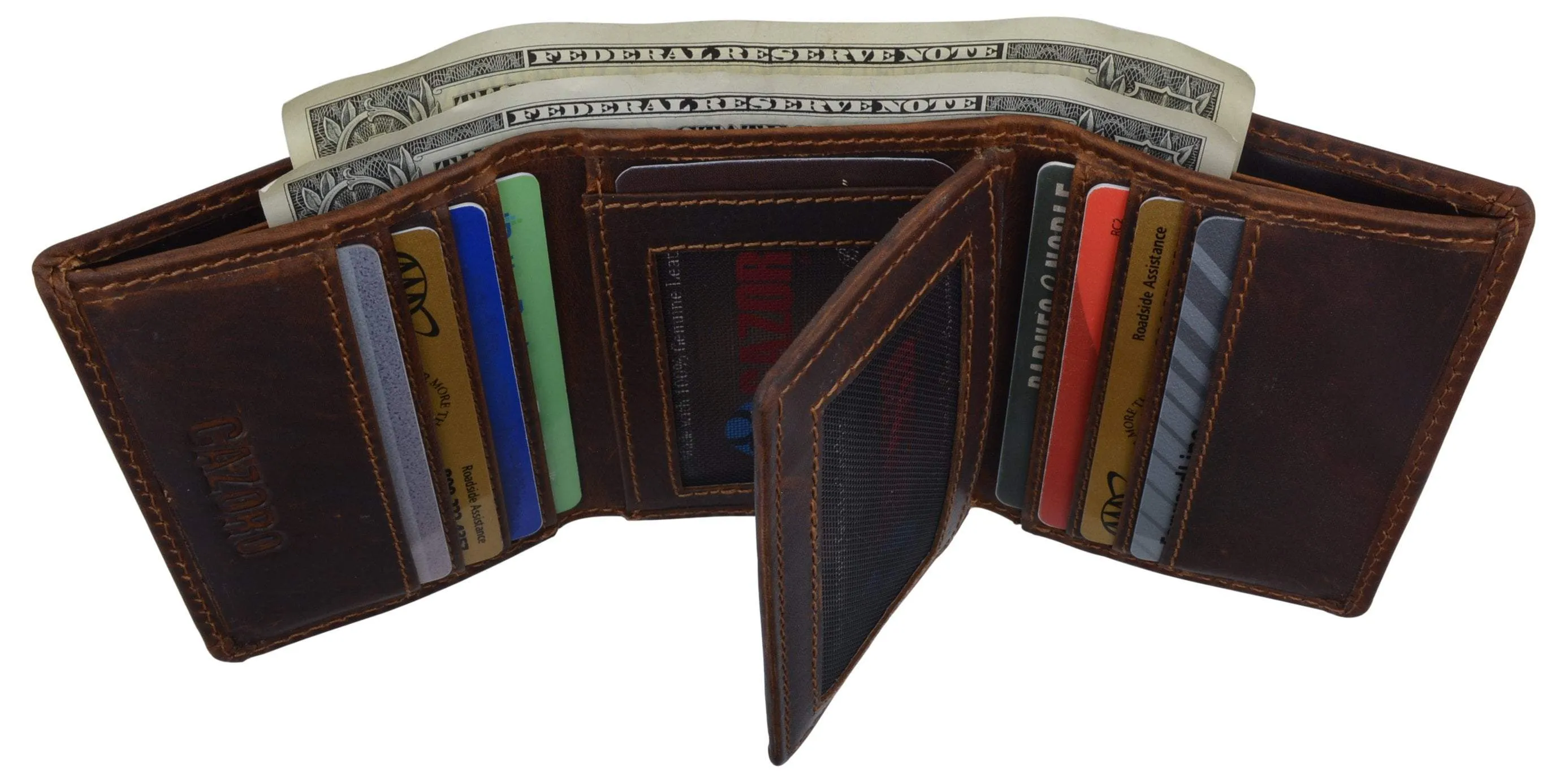 RFID Blocking Cazoro Mens Premium Vintage Leather Trifold Credit Card ID Wallet
