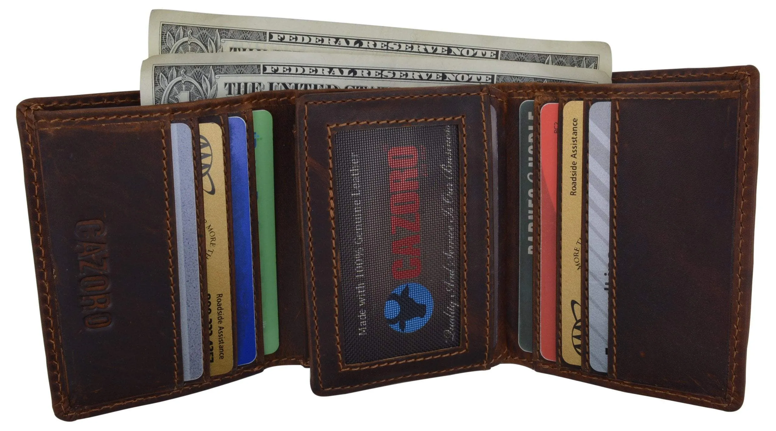 RFID Blocking Cazoro Mens Premium Vintage Leather Trifold Credit Card ID Wallet