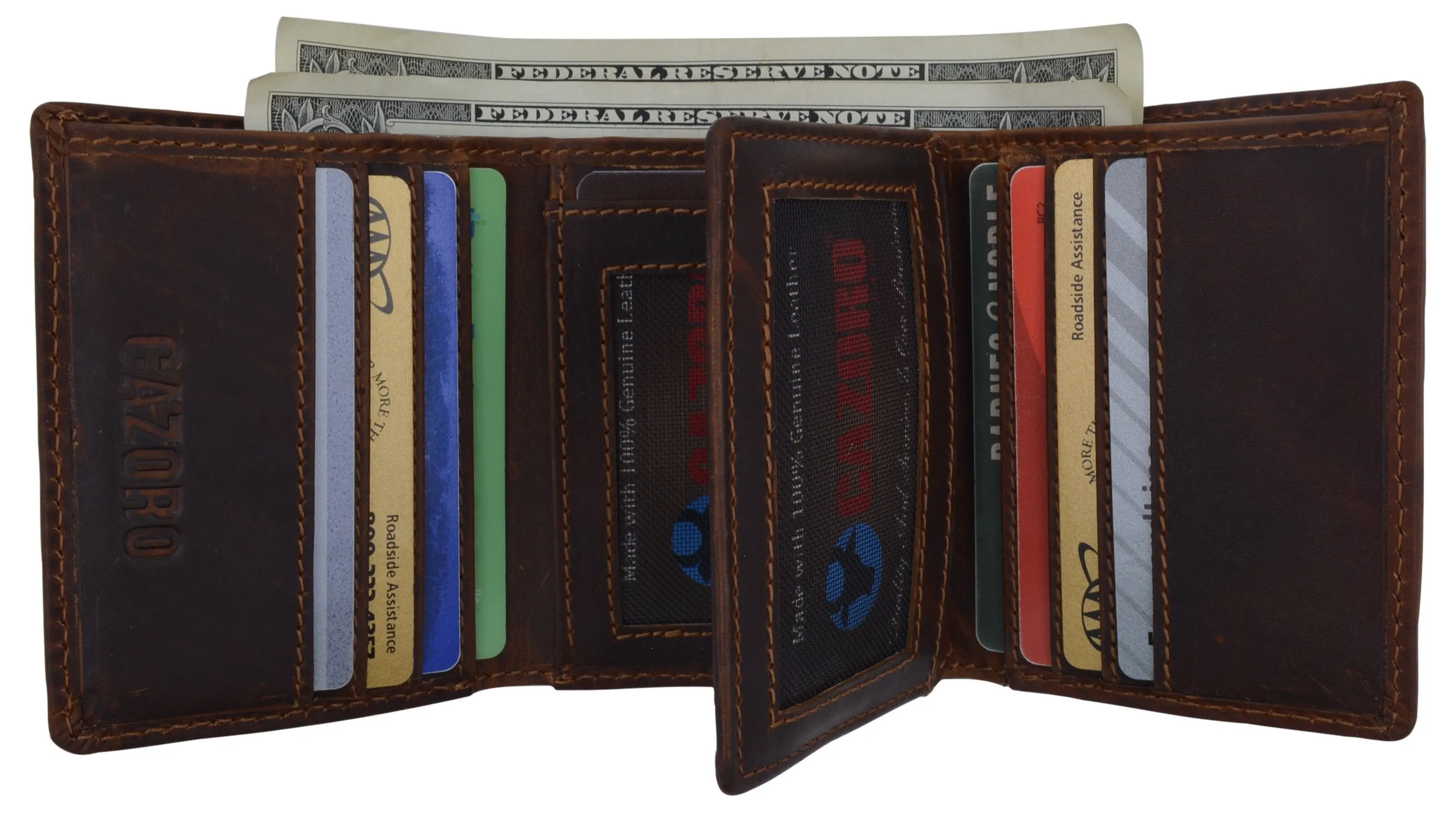 RFID Blocking Cazoro Mens Premium Vintage Leather Trifold Credit Card ID Wallet