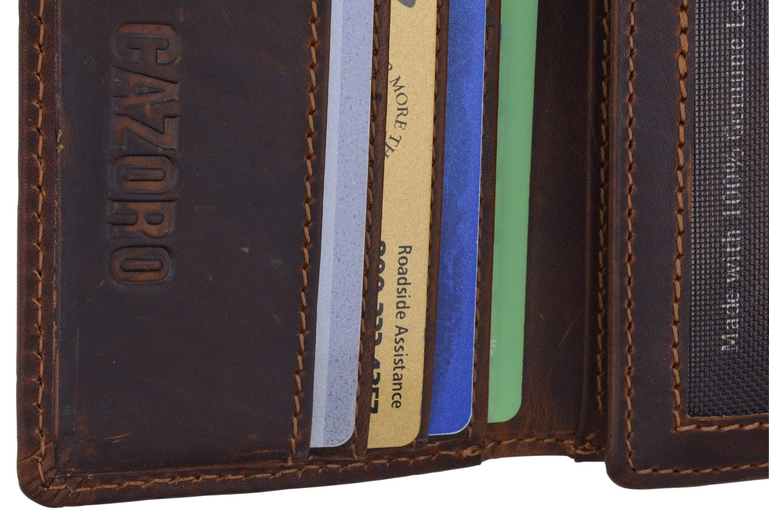 RFID Blocking Cazoro Mens Premium Vintage Leather Trifold Credit Card ID Wallet