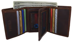 RFID Blocking Cazoro Mens Premium Vintage Leather Trifold Credit Card ID Wallet