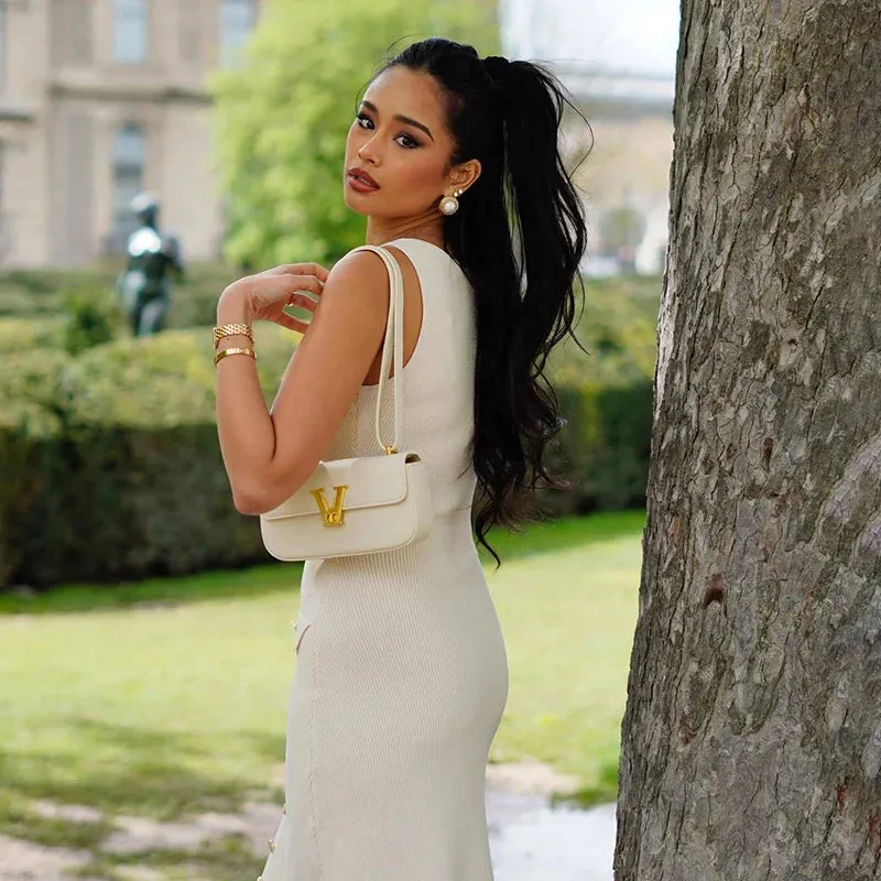 Ribbed Buttoned Stylish Midi Dress