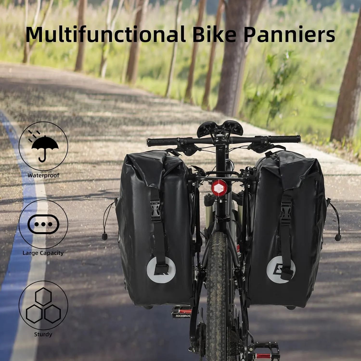 ROCKBROS 32L Waterproof Bike Panniers Durable Spacious Easy to Install
