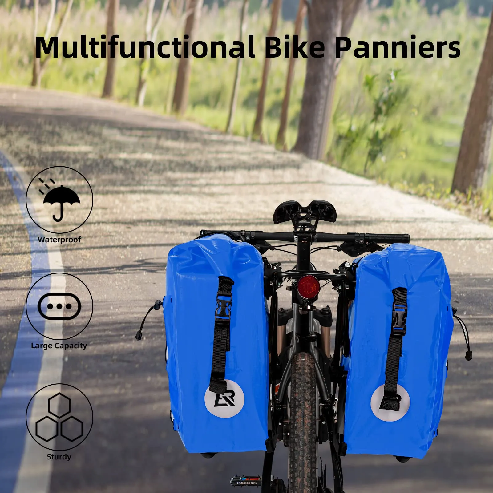 ROCKBROS 32L Waterproof Bike Panniers Durable Spacious Easy to Install